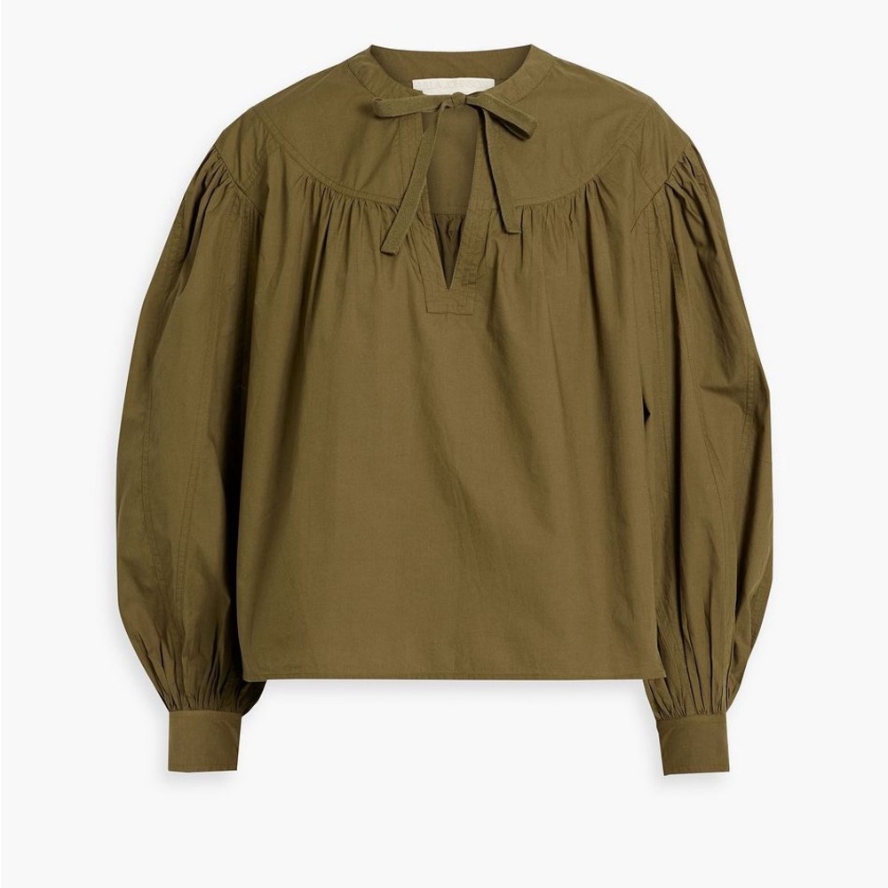 Ulla Johnson cotton poplin gathered peasant blouse top 4